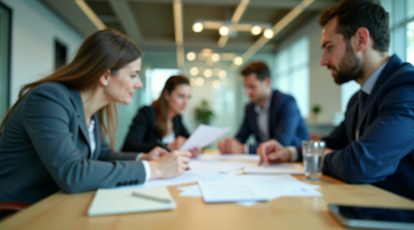 Professionals discussing an AI-supported workflow in a team meeting