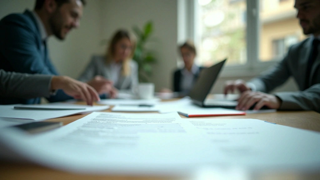 Organised desk with a laptop, invoices and business documents