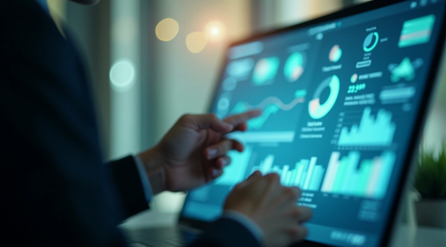 Person reviewing predictive data charts and visualised trends on a display