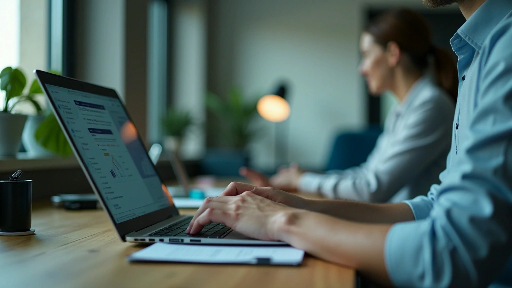 Person comparing automation software on a laptop at a desk